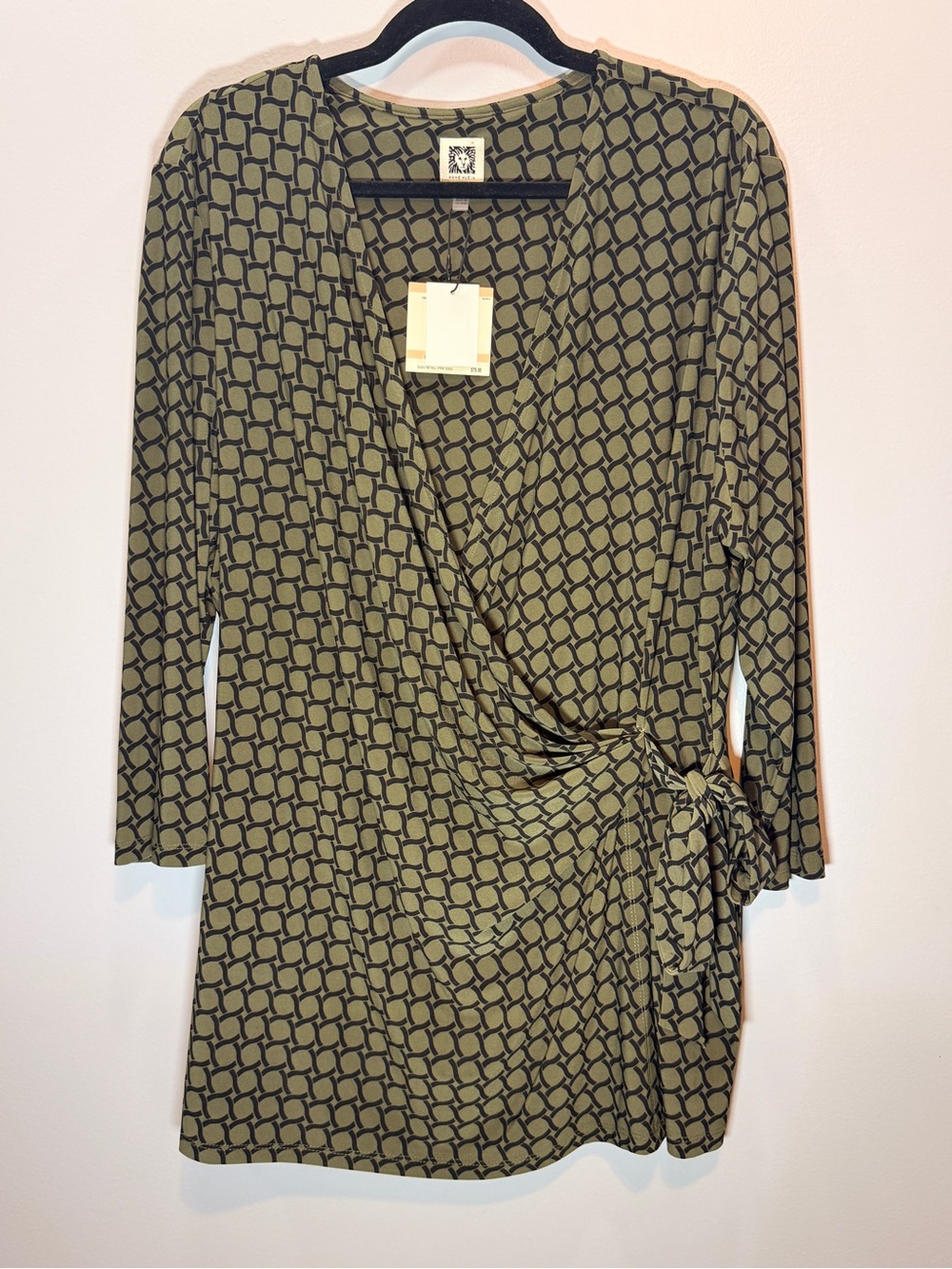 Anne Klein Olive Geometric Wrap Tunic with Side Tie